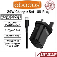 Abodos AS-CS261 PD 20W Charger Set Type-C IP Adapter Charger Wall Charger UK Plug Abodos Charger l O