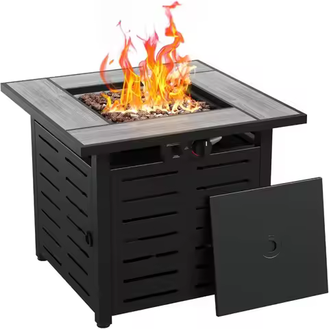 Aoxun 28-inch Propane Fire Pit Table with 50,000 BTU Outdoor Patio Heater, Ceramic Top, and Lava Roc