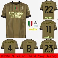 clu 2022-2023 AC Milan Third Away Football Jersey Kaka Tonali Tomori Ibrahimovic Bennacer Sports Tee