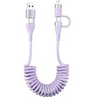 4-In-1 Macaron Color Retractable Spring Data Cable, Car Fast Charging Short Cable, USB To Lightning/