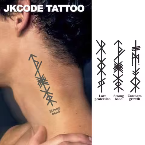 3 Pcs Value Package Herbal Tattoo Ancient Viking Peace Script Totem "Love" "Strong Bond" Meaning Pat