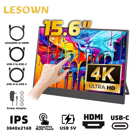 LESOWN 15.6 inch 4K Touchscreen Portable Monitor 1080P IPS USB-C HDMI Gaming Extended Display for Se