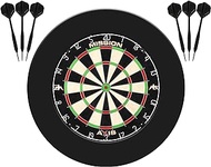 Mission Darts Axis Home Centre | Darts and Dartboard Complete Bundle Including Surround and Oche with 2 Sets of Darts, Black (SU082)