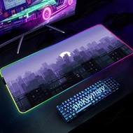 Pixel Large RGB Mouse Pad Gaming Mousepad LED Mouse Mat City Neon Gamer Mousepads PC Desk Pads RGB Keyboard Mats XXL 35.4x15.7in