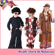 Kids Boys Black Retro 70s Disco Costume Sequin Top Pants Hippie Dress Up Costume