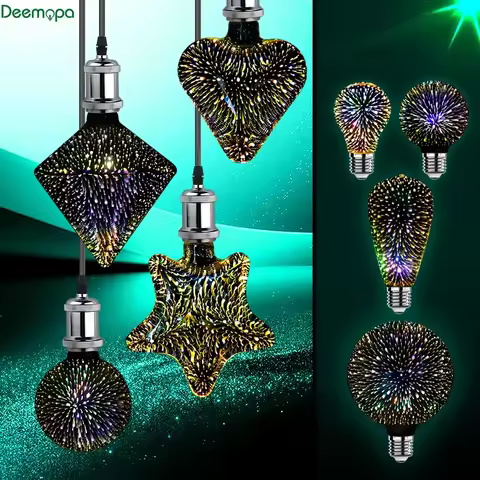 LED Light E27 3D Fire Works Edison Bulb Decoration Lamp AC 110V 220V Holiday Lights G80 G95 G125 Nig