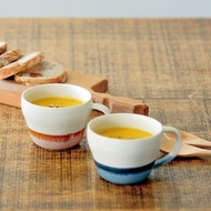 日本美濃燒 粉 x 藍馬克杯對杯套組 I 附木製湯匙