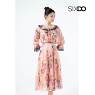 Chân váy hoa xếp ly midi thời trang SIXDO (Orangish-pink Rose Pleated Midi Voile Skirt)