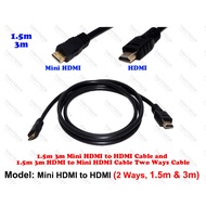 TINYTECH MINI HDMI TO HDMI 1.5M 3M CABLE TWO WAYS FULL HD 1080P 3D FOR CAMERA TABLET PC PROJECTOR