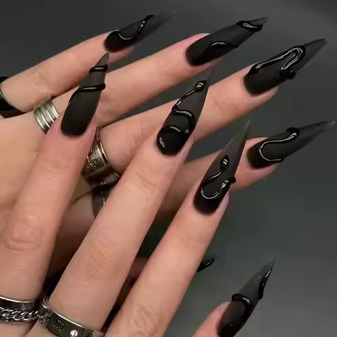 24pcs Halloween Dark Scrub Fake Nails Press on Nails Wearable Y2K Nails Super Long Pointy Nails 3D B