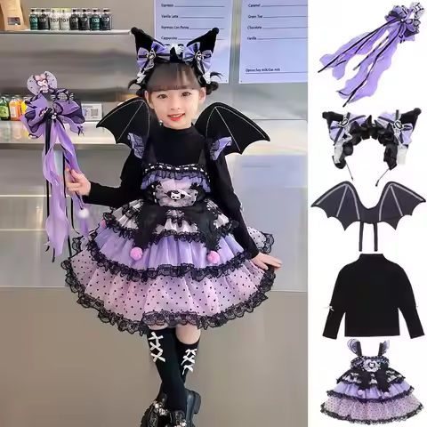 Anime Sanrios Cosplay Kuromi Princess Dress Lolita Puffy Dress Tutu Dress Children Sweet Fashion Gir