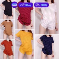 Small-Medium Trendy Korean Cotton Polka Ladies Terno Tshirt Short Damit Pambahay