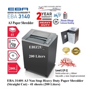 EBA 3140 S A3 Non Stop Heavy Duty Paper Shredder (Straight Cut) 4mm - 41 sheets (200 Liters) 3140S
