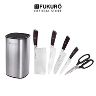 Fukuro Premium Stainless Steel Seido Knife Set – Chef, Santoku, Cleaver, Utility, Scissor & Holder |
