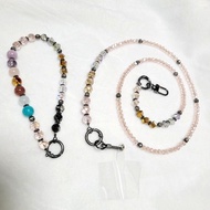 (3用款)天然水晶多寶紫水晶粉水晶黃水晶草莓晶海藍寶天河石珠子奧地利水晶3用款(長鏈手機掛繩或手機短掛或長鏈包掛) mobile chain