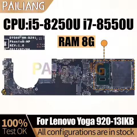 For Lenovo Yoga 920-13IKB Notebook Mainboard Laptop NM-B291 5B20Q09627 5B20V05286 i5-8250U i7-8550U 