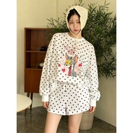 Fat mm Korean Cartoon Polka Dot Suit Female Summer Plus Size 150kg Loose Sunscreen Top+Shorts Fashio