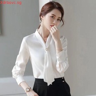 Women's Formal Office Blouses With Tie Korean Style Turn-down Collar Blouses Spring Fashion Solid Co