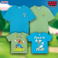 Disney Men&amp;Boy Donald Duck&amp;Goofy T-Shirt - เสื้อยืดผู้ใหญ่โอเวอร์ไซส์ เสื้อยืดเด็ก ดิสนี่ ลายโดนัลด์ดั๊กและกูฟฟี่