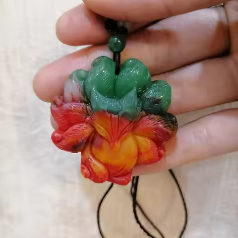 Natural Color Handmade Carved Nine Tailed Fox Jade Pendant, Fashionable Boutique Jewelry, Men's and 