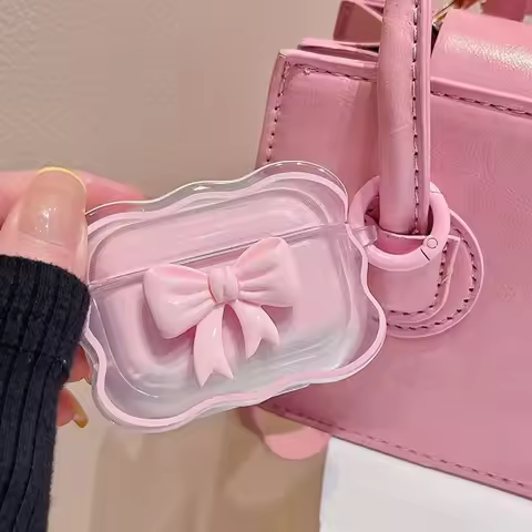 For AirPods Pro3 4 3 2 1 Pro Cute Wave Case Girly 3D Pink Bow Soft TPU Kawaii Generation Cover with 