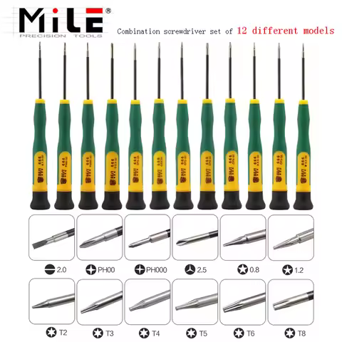 MILE 12 In 1 Torx T2,T3,T4,T5,T6,T8,Phillips PH00,PH000,Pentalobe 5-Point 0.8,1.2,Slotted 2.0,Y2.5 P