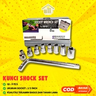 SHOCK WRENCH L SET 9 PCS (8MM - 19MM) HEX BIT SOCKET 1/2 INCH 9 PCS WRENCH/ SHOCK WRENCH SET 1/2 9 P