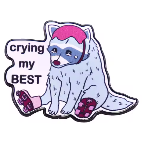 Roller Skating Raccoon Badge Crying My Best Enamel Pin Funny Animal Brooch Crybaby Jewelry Gift