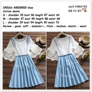 AB838500 Casual Mini Dress Katun Denim Wanita Korea Import Biru Putih