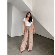 Yumyum Celana Panjang Wanita HW Full Karet Tali Kulot Zebra High Waist Motif Rayon