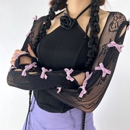 Sarung Tangan Renda Panjang Setengah Jari Ikat Pita Kupu Kupu Gaya Gothic