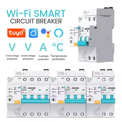 AT Tuya Wifi Smart Circuit Breaker 1P 2P 3P 4P 1-63A Adjustable RCBO with Leakage Protection Remote 