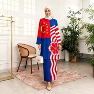 Baju Kurung Merdeka 2026 Set - Glamorous Long Sleeve Outfit for August 31st Celebrations