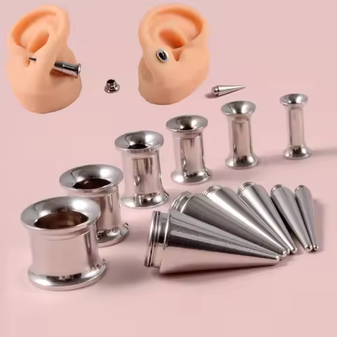 Pair Unisex 2 in 1 Stainless Steel Screw Fit Interchangeable Taper Plug Piercing Ear Tunnel Stretche