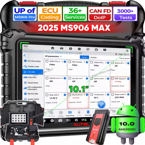 Autel MaxiSys MS906 MAX Scanner 10.1" Wireless Diagnostic Tool Bidirectional Scanner ECU Coding 3000