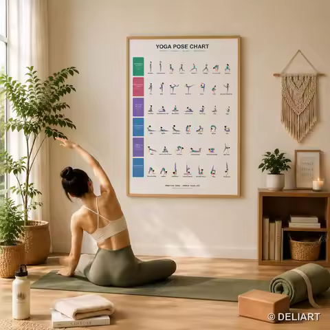 Yoga Pose Chart Canvas Poster - 42 Yoga Poses Asana Guide Wall Art for Home Gym Studio Fitness Room 