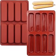 2 PCS Finger Biscuit Silicone Mould, 8 Cavities Cereal Bars Baking Mould, Non-stick Chocolate Bar Mold, for Cnady, Eclair, Bread, Muffin, Soap, Resin