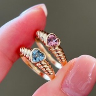 【WhiteKuo】18k天然海水藍寶石粉色碧璽歐美復古戒指