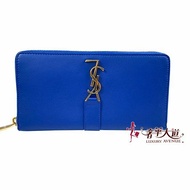 ＊奢華大道國際精品＊【Y099】YSL 藍色牛皮經典LOGOㄇ字拉鍊長夾 414570