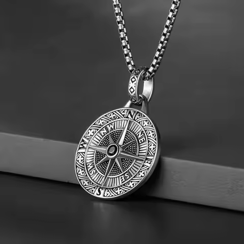 Quality Fashionable Medal Necklace Pendant Pirate Ship Compass Personality Men's Necklace Pendant Hi