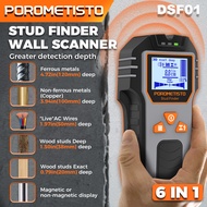 6IN1 DSF01 POROMETISTO เครื่องตรวจจับสแกนเนอร์ผนังอิเล็กทรอนิกส์เครื่องตรวจจับสายเคเบิ้ลค้นหาเครื่อง