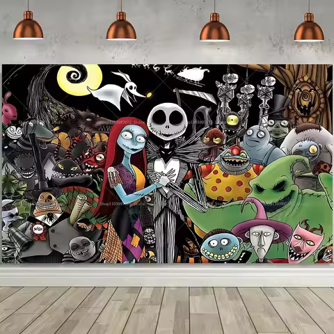 Happy Halloween The Nightmare Before Christmas Jack Skellington & Sally Birthday Photography Backdro