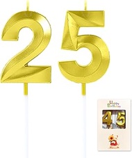EAKE 25 or 52 Birthday Candles Gold Number 25th or 52nd Candle Cake Topper for Men or Women Happy Bi