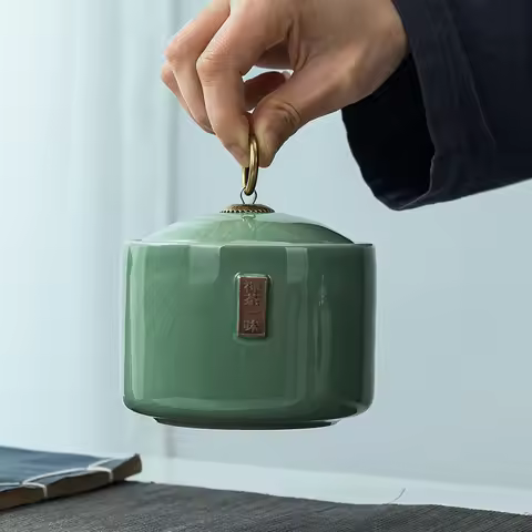 Tea Tea Bag Storage Box Geyao Tea Pot Ceramic Seal Pot Sugar Pot Moisture-proof Pot Tea Pot Living R