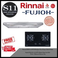 Rinnai RH-S95A-SSVR Slimline Hood Super Sleek Design + Fujioh FH-GS5520 SVGL Black Glass Gas Hob With 2 Different Burner Size BUNDLE DEAL - FREE DELIVERY