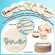 7 Pcs Morandi Color 3D Wooden Monthly Milestone Cards with Box Baby Monthly Milestone Card Sign Doub