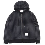 全新未使用THOM BROWNE ブラウン MJT302A-07671 100% 純棉槍械俱樂部格紋提花四條紋拉鍊連帽衫，黑/灰，2 碼，意大利製造，正品，男士