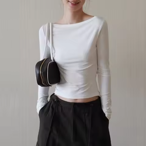 Women Long Sleeve Boat Neck Top