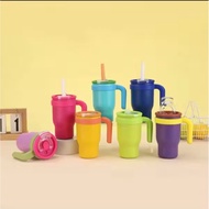 Tumbler with stainless steel handle sus 304 16oz 500 ML two ways to drink with straw