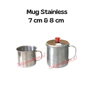 Mini stainless steel mug 7cm (2pcs)/ 8cm stainless steel lid mug (1pc)/ Stainless cup cup lid 555 st